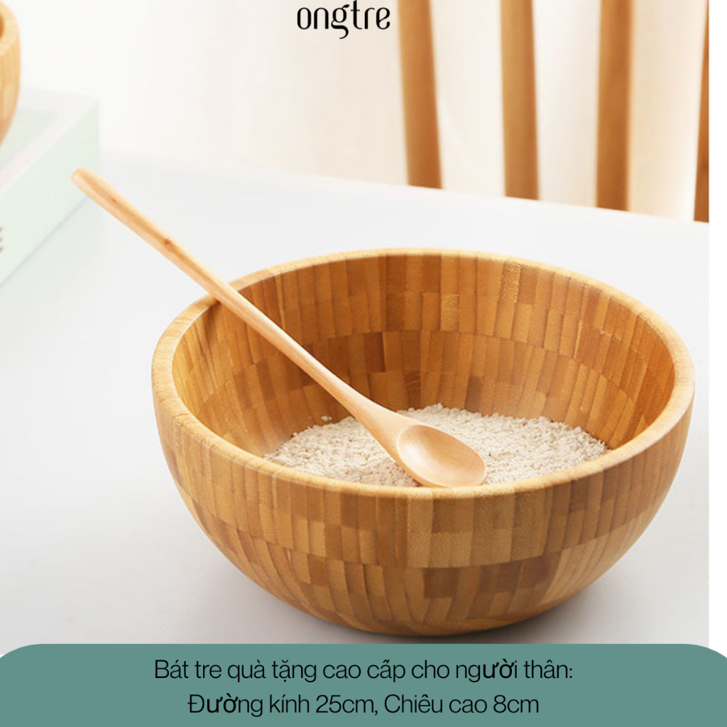 Bộ Bát Tre, Thìa Tre Nguyên Khối ONGTRE Cao Cấp, Bát Salad, Hoa Quả, Đồ Gia Dụng Nhà Bếp Sang Trọng