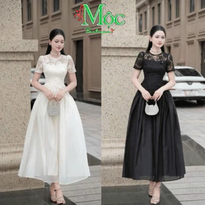 Set váy dài, set tiểu thư công sở dự tiệc sang trọng hai lớp áo Ren hoa mai kèm chân váy Tơ xòe bồng