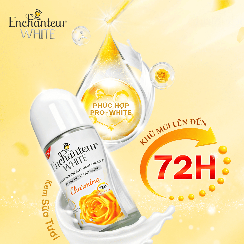 COMBO 2 Lăn khử mùi tới 72H Enchanteur dưỡng sáng da X2 từ Niacinamide & Kem sữa tươi 50ml x2