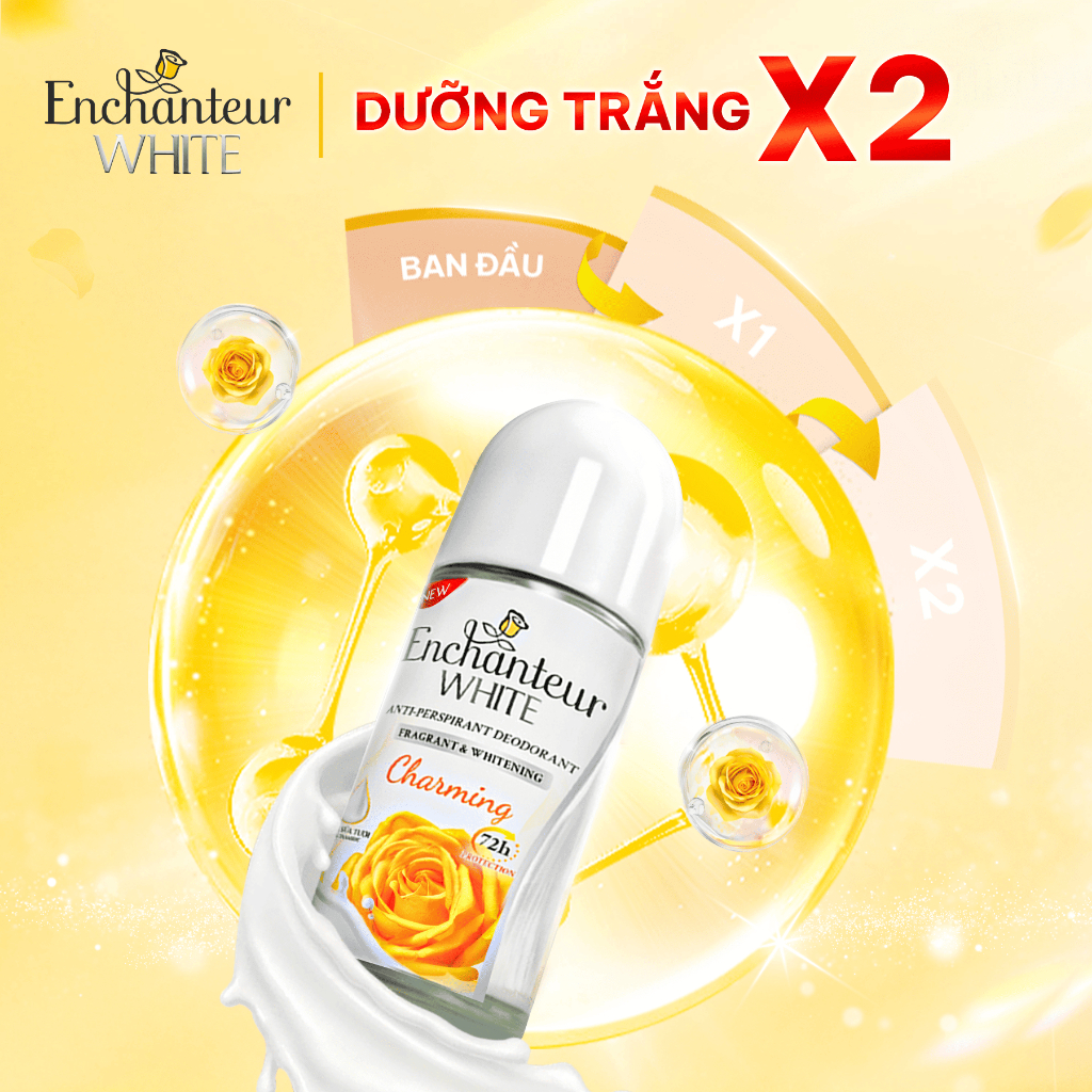 COMBO 2 Lăn khử mùi tới 72H Enchanteur dưỡng sáng da X2 từ Niacinamide & Kem sữa tươi 50ml x2