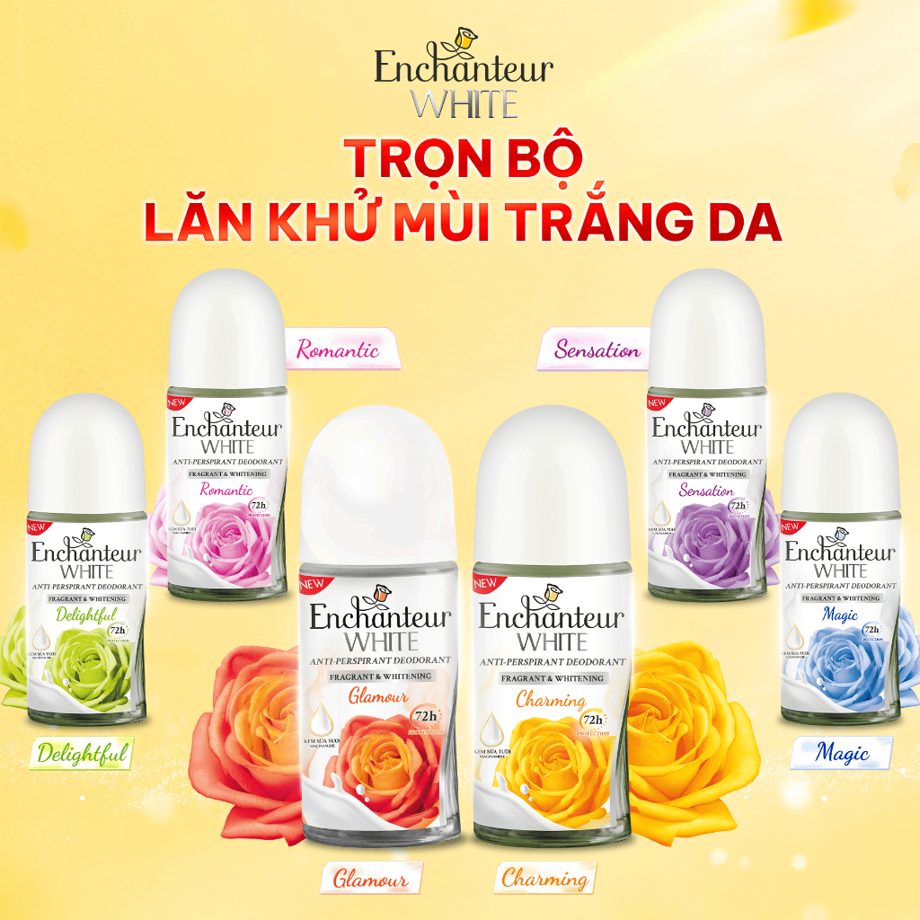 COMBO 2 Lăn khử mùi tới 72H Enchanteur dưỡng sáng da X2 từ Niacinamide & Kem sữa tươi 50ml x2