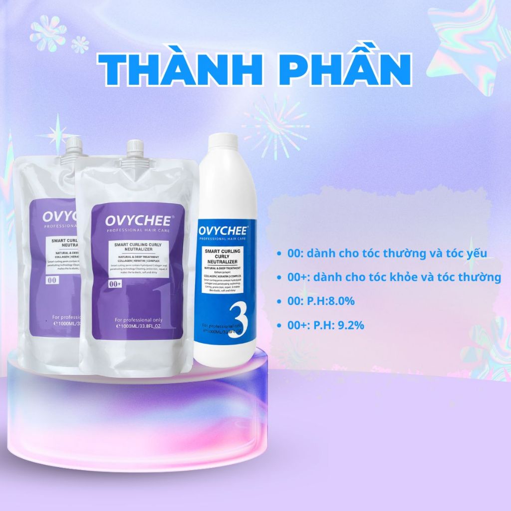Bộ Thuốc Uốn Tóc OVYCHEE 1000ml | Tạo Sóng Xoăn, Giữ Nếp, Phù Hợp Salon Chuyên Nghiệp.