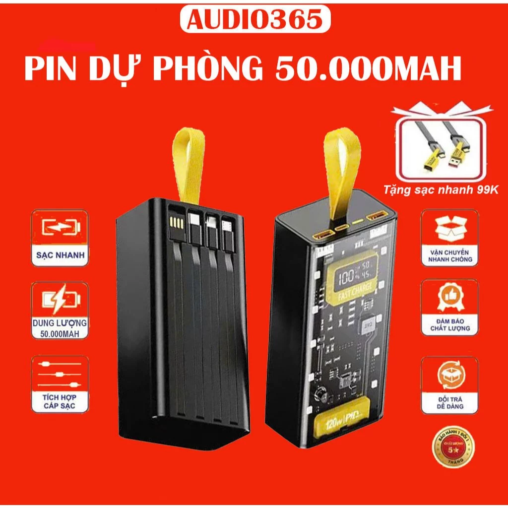 Sạc dự phòng 50.000mAh trong suốt AUDIO365