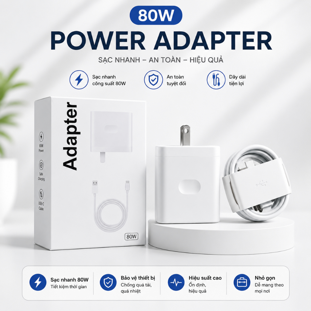 Bộ Sạc Nhanh SuperVOOC 65W-80W-100W-120W Cho Oppo, Realme, OnePlus Kèm Cáp Sạc Siêu Nhanh