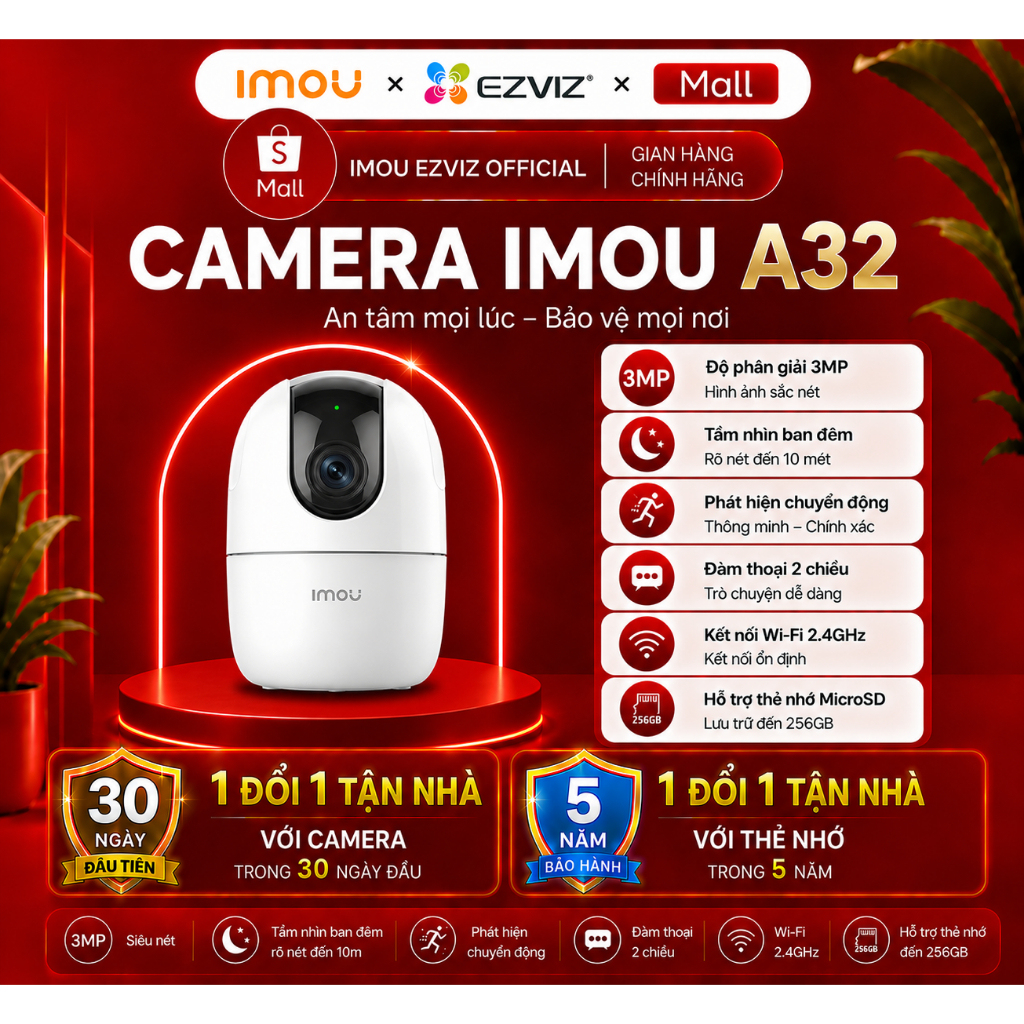 Camera Imou trong nhà A32 độ phân giải 2K-3MP, xoay 360, đàm thoại 2 chiều