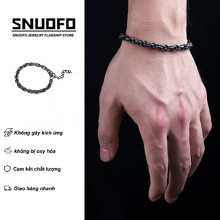 SNUOFO - Vòng tay nam thép titan đen dây xoắn hoa văn rắn phong cách đường phố cá tính thời trang