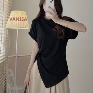 Áo thun nữ form suông vạt chéo nhún eo giấu bụng trắng đen VANISA CT057
