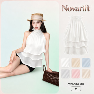 Nova-Áo Kiểu Nữ Cổ Yếm Organza,Bèo Tầng Hàng,Dáng Ôm Tôn Vai, Mềm Mịn Có