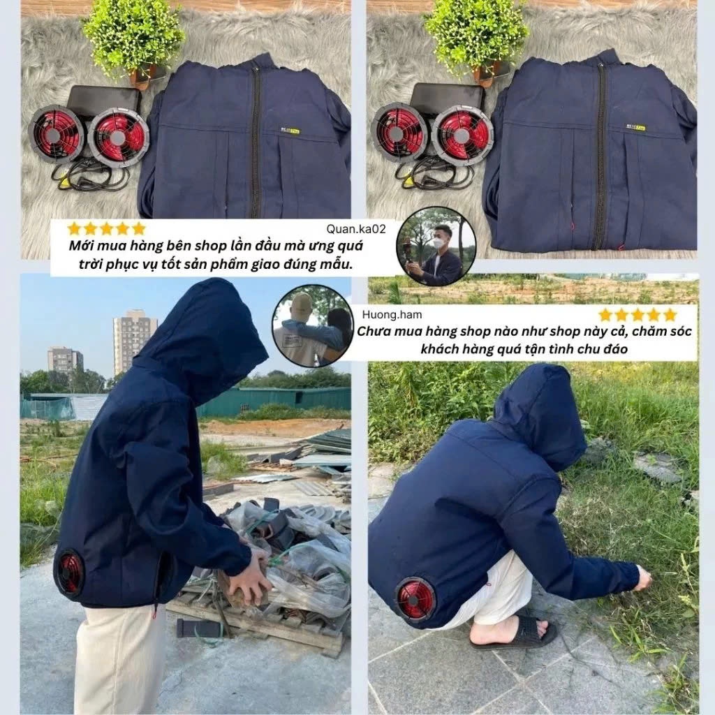 Áo Điều Hoà 2 Quạt Chính Hãng, Áo Khoác Kaki Dày Dặn Có Quạt Điều Hoà Mát Lạnh Pin Trâu Dùng 48H