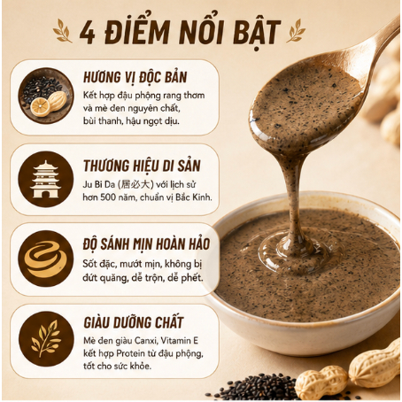Bơ Đậu Phộng Mè Đen JU BI DA 200g Nội Địa Trung - Sốt Chấm Thần Thánh, Béo Bùi Khó Cưỡng