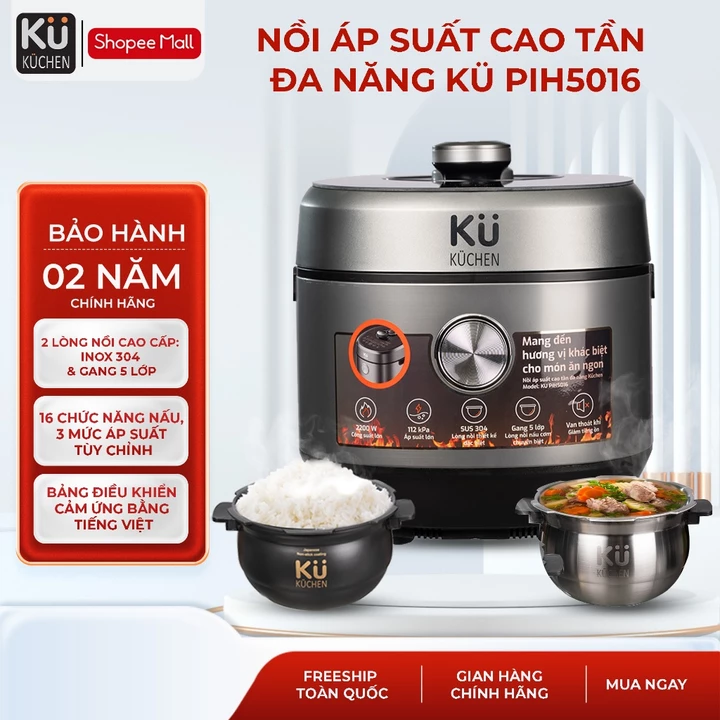 Nồi áp suất cao tần đa năng KUCHEN KU PIH5016 chính hãng– 2200W | 5L – Đa Năng Hầm Nấu Cháo
