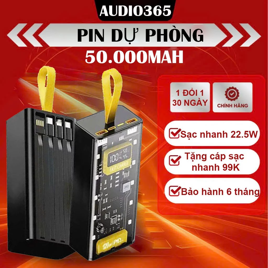 Sạc dự phòng 50.000mAh vỏ trong suốt - AUDIO365