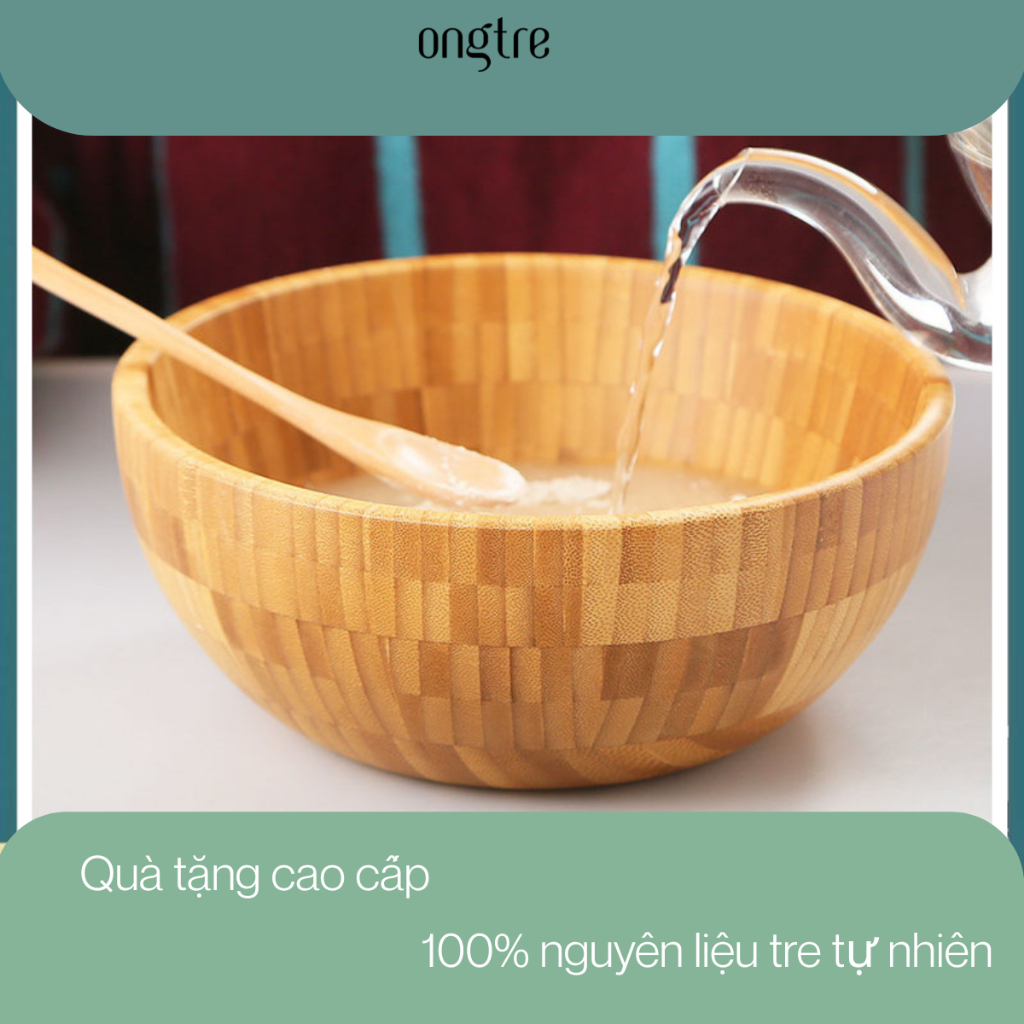 Bộ Bát Tre, Thìa Tre Nguyên Khối ONGTRE Cao Cấp, Bát Salad, Hoa Quả, Đồ Gia Dụng Nhà Bếp Sang Trọng