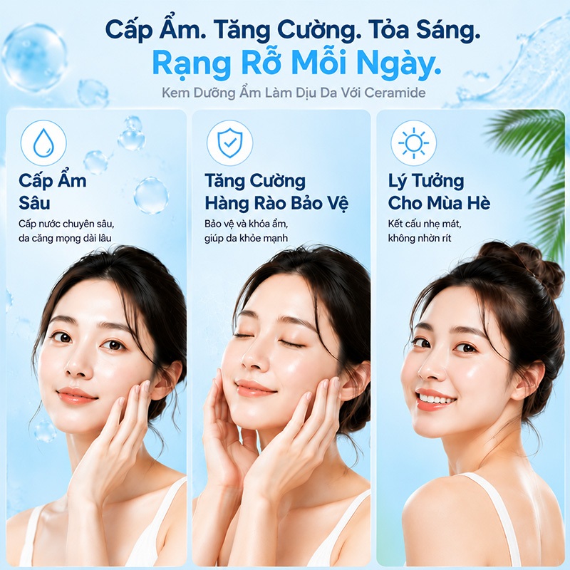 Kem dưỡng trắng da Ceramide LYDIMOON cấp ẩm sâu phục hồi hàng rào làm mềm da khô ráp căng mịn dành cho da nhạy cảm 50g