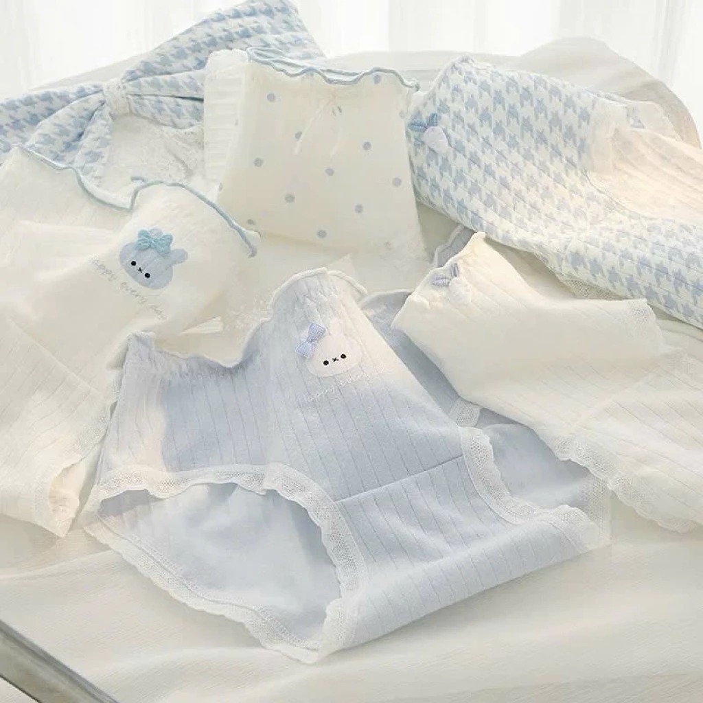 [Peinn] Combo 10 Quần Lót Nữ Cotton - Hoạ Tiết Thỏ Nơ Caro - Thấm Hút Mồ Hôi - Viền Ren Sexy - CS049