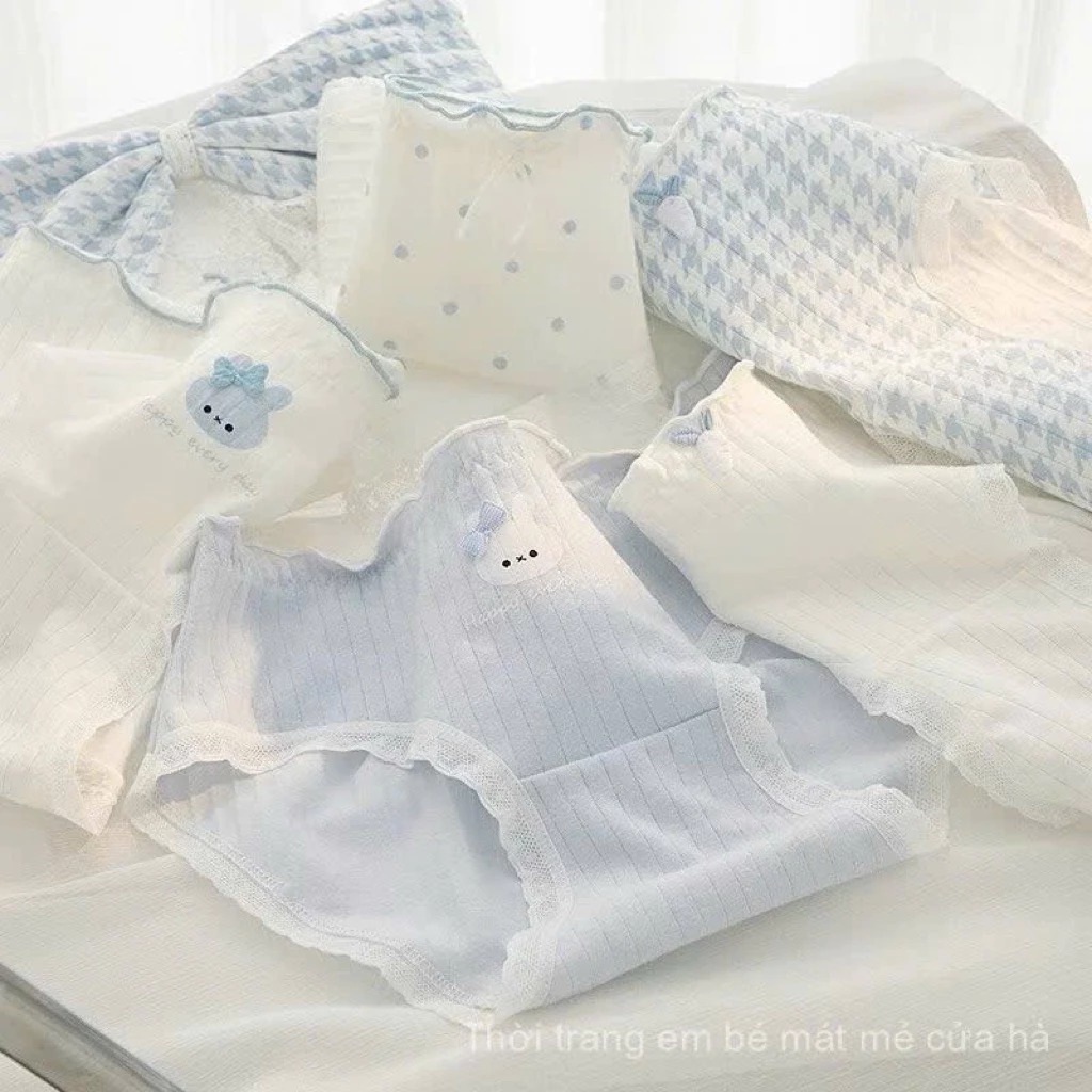 [Peinn] Combo 10 Quần Lót Nữ Cotton - Hoạ Tiết Thỏ Nơ Caro - Thấm Hút Mồ Hôi - Viền Ren Sexy - CS049