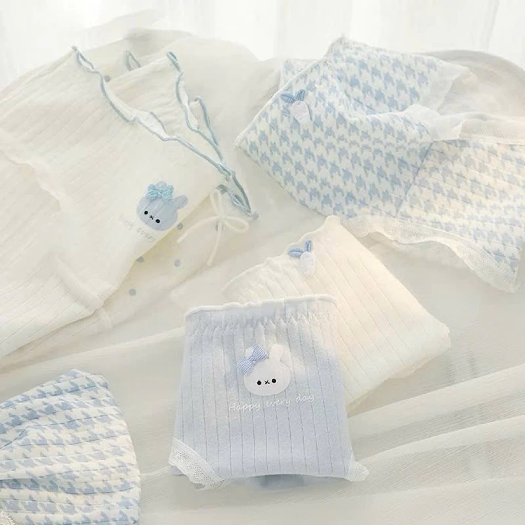 [Peinn] Combo 10 Quần Lót Nữ Cotton - Hoạ Tiết Thỏ Nơ Caro - Thấm Hút Mồ Hôi - Viền Ren Sexy - CS049