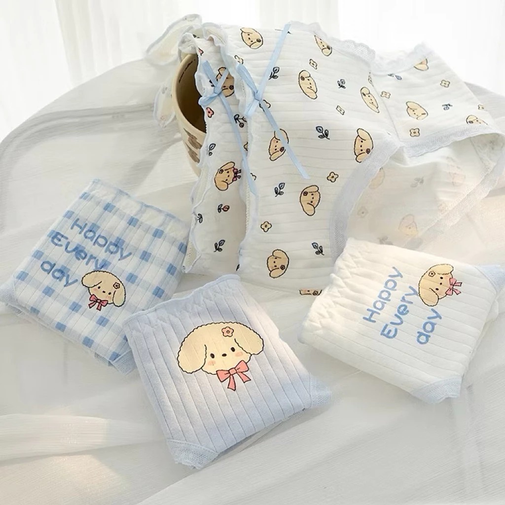 [Peinn] Combo 10 Quần Lót Nữ Cotton Điều Hòa CS69 Họa Tiết Cún Con Nơ Xinh Vải Xô Thông Hơi