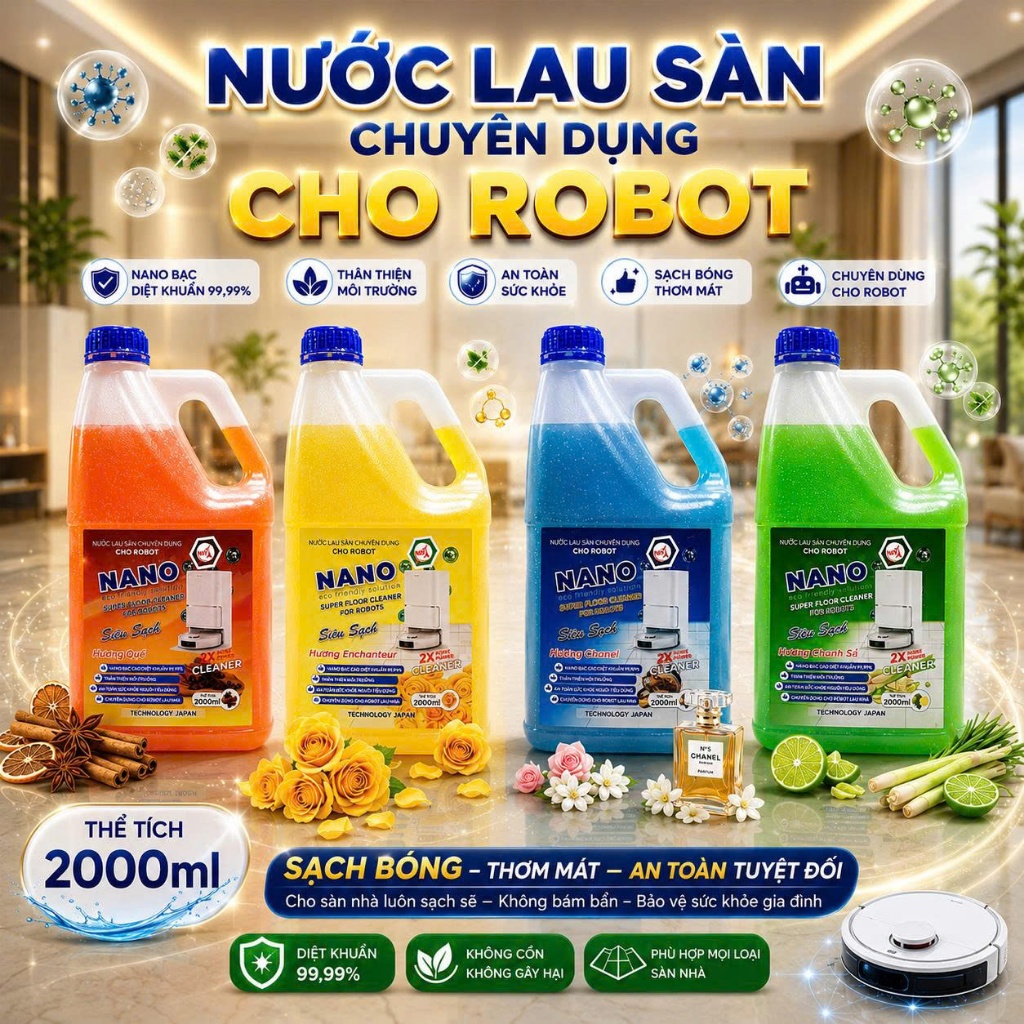 Nước lau sàn robot hút bụi lau nhà 2L - Nước lau nhà cho robot chuyên dụng NANO NPR