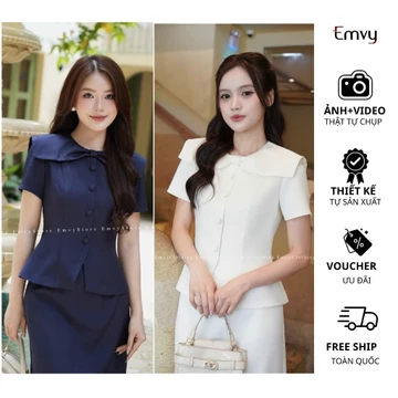 Áo Peplum Công Sở Nữ: Thiết kế cổ phối nơ, kiểu chiết eo che bụng, chất Chéo Ý 2 lớp lót lụa Emvy Fashion H65