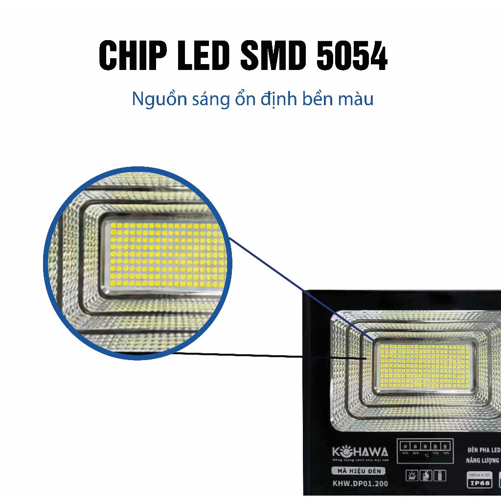 Đèn Pha LED Năng Lượng Mặt Trời 200W KOHAWA- vỏ hợp kim nhôm bền bỉ - Chống Nước IP68, Pin 20.000mAh -K.DP01.200