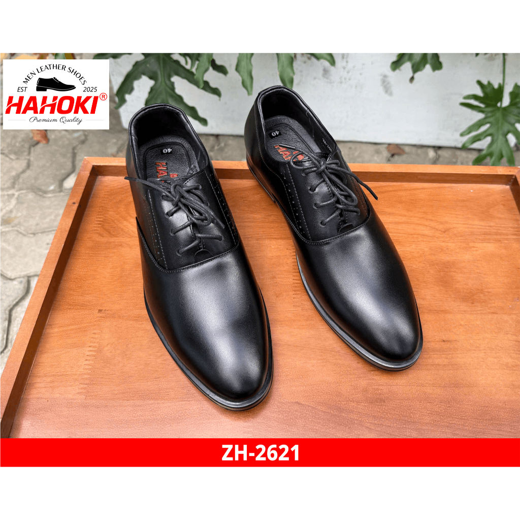 Giày Tây Nam Dây Buộc ZH-2621 HAHOKI Dáng Derby - Da Bò Nguyên Tấm - Đế Cao Su Đúc Nguyên Khối - Màu Đen