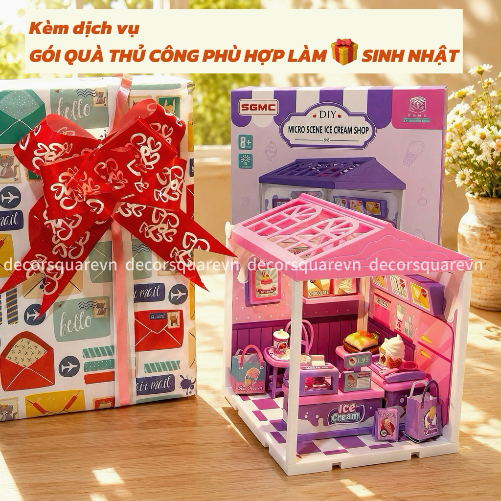 [FULL PHỤ KIỆN - TẶNG PIN & KEO] Mô Hình Lắp Ghép Cửa Hàng Mini DIY Có Đèn LED - Quà Tặng Cao Cấp