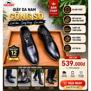 Giày Tây Nam Dây Buộc ZH-2621 HAHOKI Dáng Derby - Da Bò Nguyên Tấm - Đế Cao Su Đúc Nguyên Khối - Màu Đen