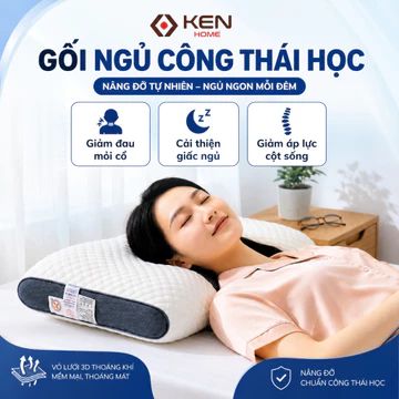 Gối Công Thái Học Giúp Cải Thiện Giấc Ngủ, Gối Massage Chống Đau Mỏi Cổ, Hạn Chế Ngủ Ngáy, Ruột Bông Gòn Êm Ái, KENHOME