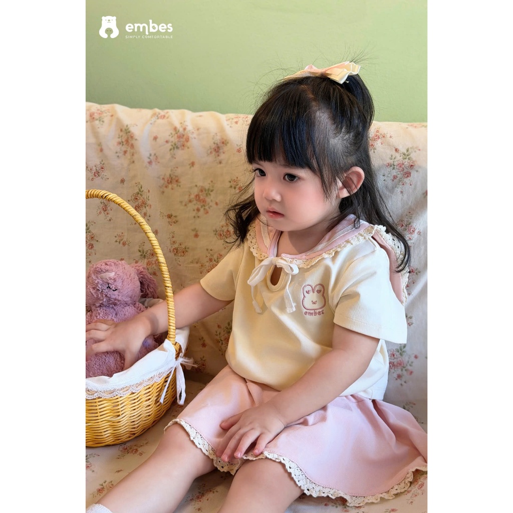 Set Váy Bé Gái Embes, Set Váy Thủy Thủ Phối Chân Váy Có Lót Trong Chất Cotton Cho Bé Gái Từ 8-17Kg
