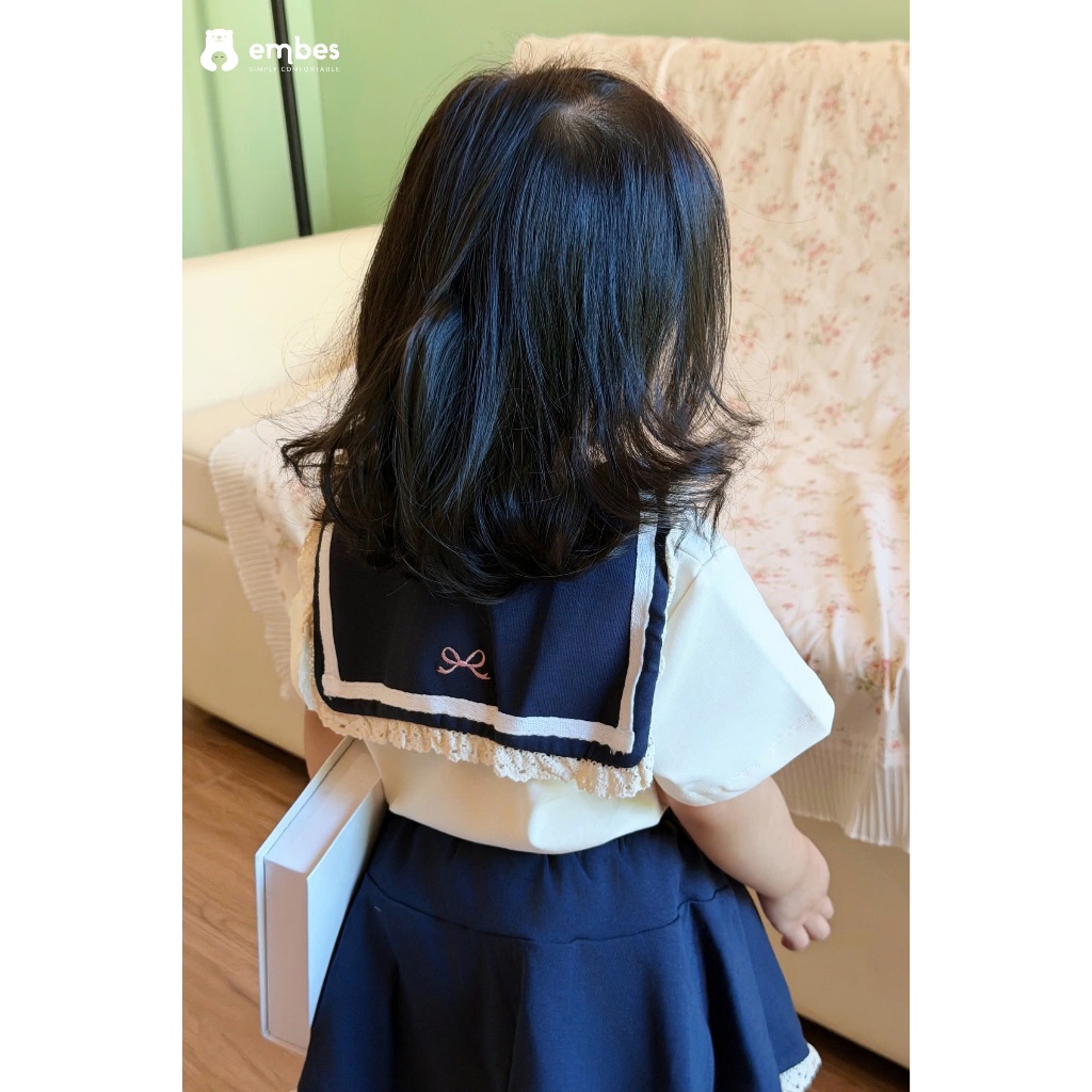 Set Váy Bé Gái Embes, Set Váy Thủy Thủ Phối Chân Váy Có Lót Trong Chất Cotton Cho Bé Gái Từ 8-17Kg
