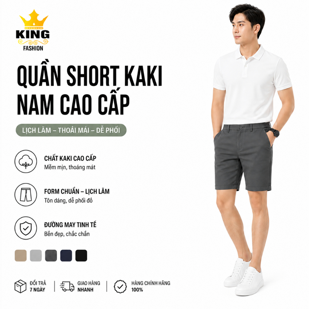 [New] QUẦN SHORT TÂY NAM KINGFASHION Vải COTTON co giãn 2 chiều trẻ trung năng động Menswear nhiều màu