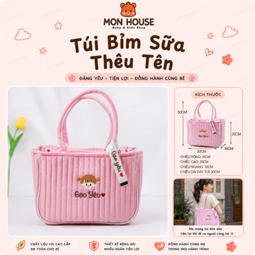 [ THÊU TÊN ]Túi bỉm sữa thêu tên theo yêu cầu, tặng name tag , Túi xách cho mẹ, túi bỉm sữa vải chần bông cao cấp