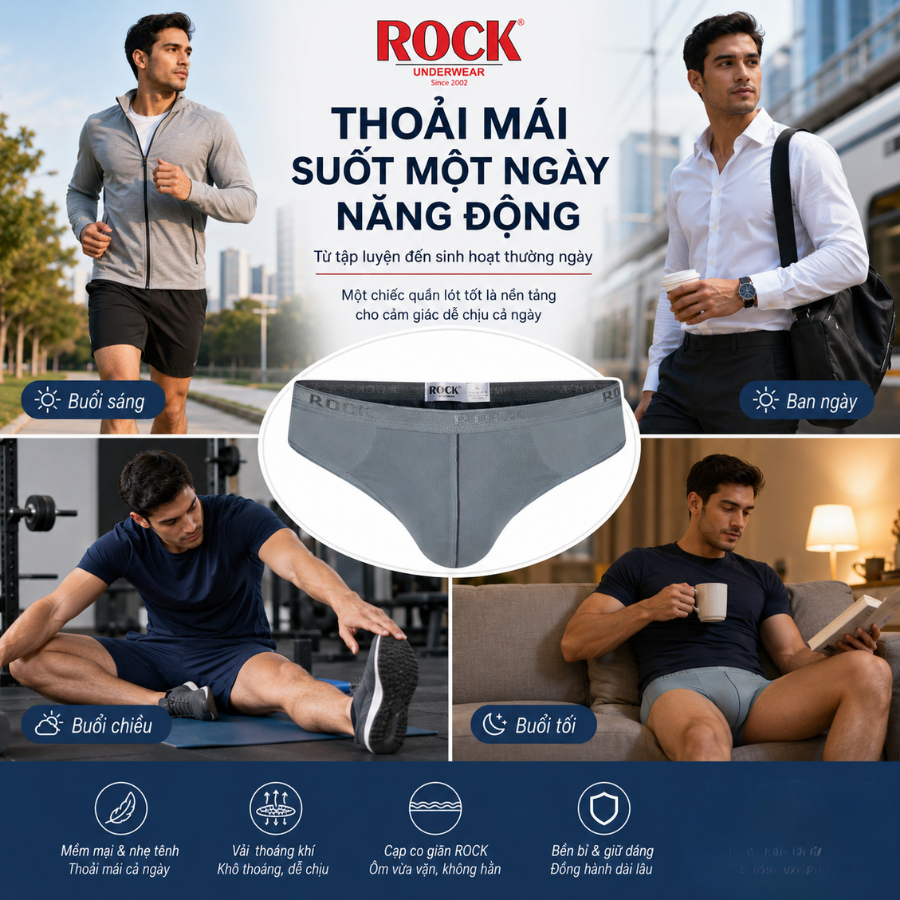Quần Lót Nam ROCK QA423 Phối Lưới Mỏng Nhẹ Êm Ái, Đồ Lót Nam Ôm Sát Không Bí Bách Cao Cấp