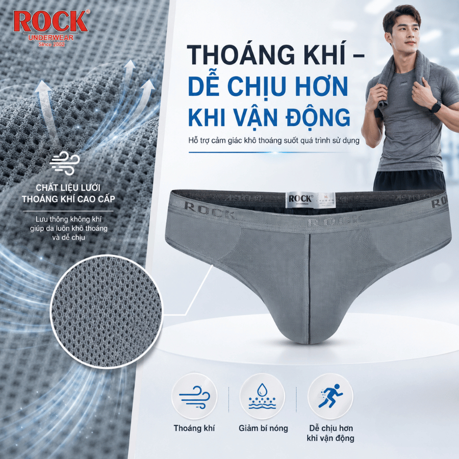 Quần Lót Nam ROCK QA423 Phối Lưới Mỏng Nhẹ Êm Ái, Đồ Lót Nam Ôm Sát Không Bí Bách Cao Cấp