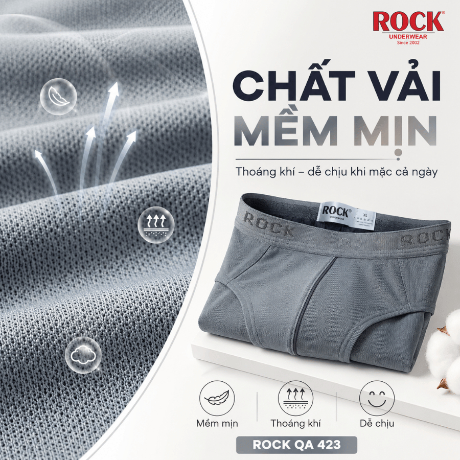 Quần Lót Nam ROCK QA423 Phối Lưới Mỏng Nhẹ Êm Ái, Đồ Lót Nam Ôm Sát Không Bí Bách Cao Cấp