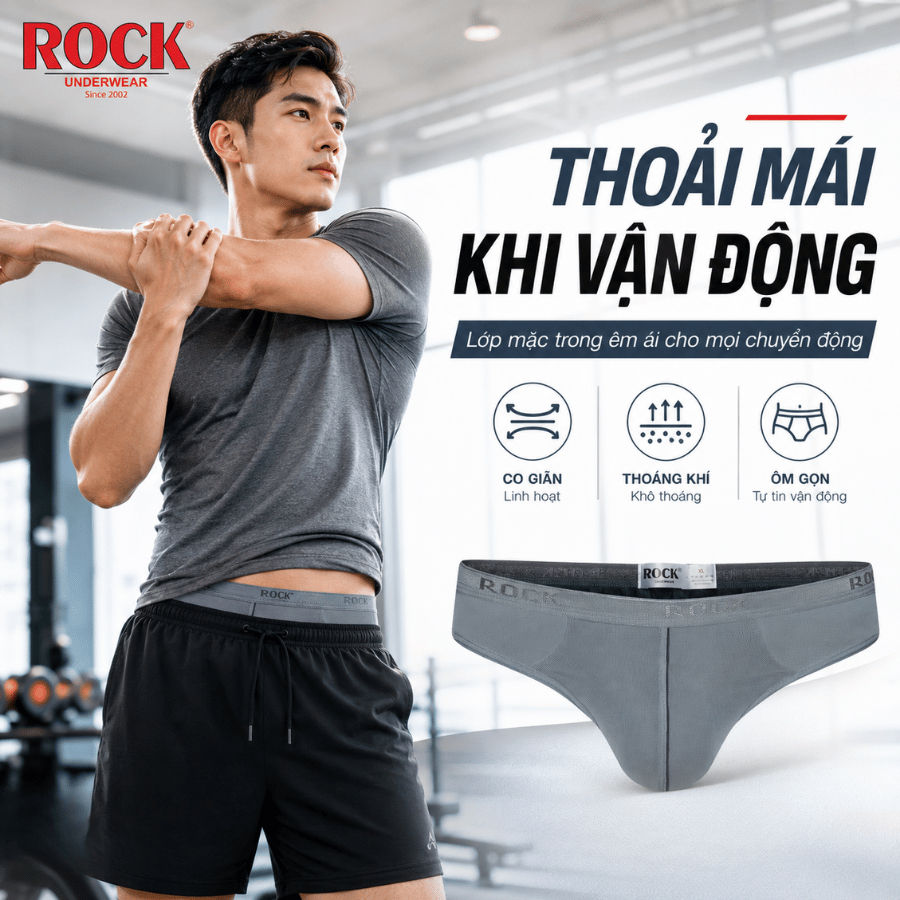 Quần Lót Nam ROCK QA423 Phối Lưới Mỏng Nhẹ Êm Ái, Đồ Lót Nam Ôm Sát Không Bí Bách Cao Cấp