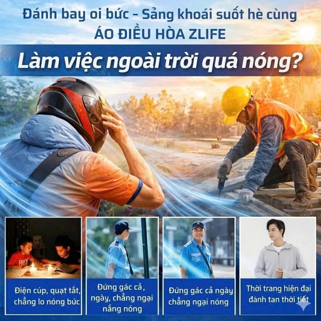 Áo Quạt Điều Hoà Chống Nắng Pin Trâu 98.000 mAh, Áo Làm Mát Cơ Thể Tự Động Thổi Khí Điều Hoà Nhiệt Độ