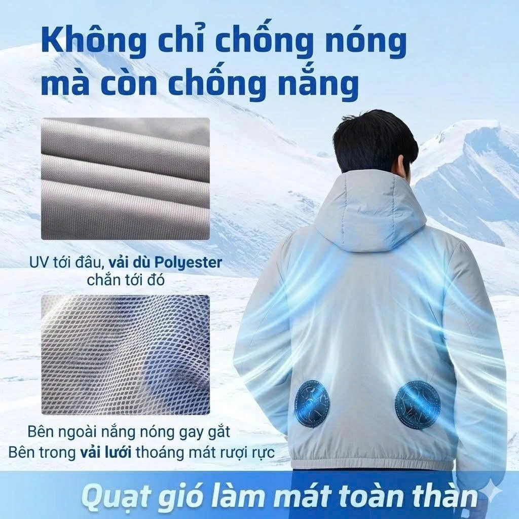 Áo Quạt Điều Hoà Chống Nắng Pin Trâu 98.000 mAh, Áo Làm Mát Cơ Thể Tự Động Thổi Khí Điều Hoà Nhiệt Độ