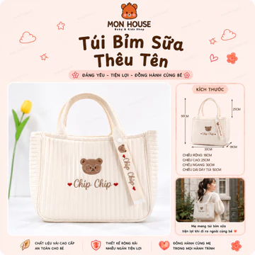 (Thêu Tên) Túi bỉm sữa cao cấp thêu tên theo yêu cầu, túi style Hàn Quốc, túi cho mẹ, túi bỉm sữa vải chần bông cao cấp
