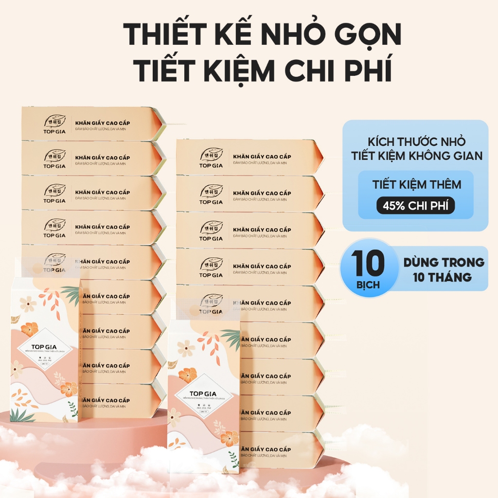 [TẶNG BÌNH ĐỰNG NƯỚC TỦ LẠNH CÓ VÒI] Khăn giấy rút Tiểu hạ Topgia thùng 5 bịch 5000 tờ mềm mịn, dày dai