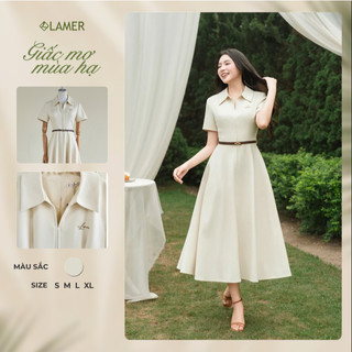 Đầm Xòe Công Sở LAMER FASHION Dáng Dài Cộc Tay Thêu Ngực Phối Đai Rời Thanh Lịch, Sang Trọng GMMH O63L26H008