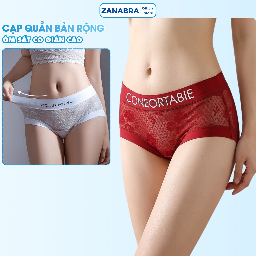Quần Lót Nữ Ren Hoa Mềm Mại Cạp Chữ Quyến Rũ, Quần Chip Nữ Cạp Cao Ôm Dáng, Đáy May Kháng Khuẩn ZANABRA L1268