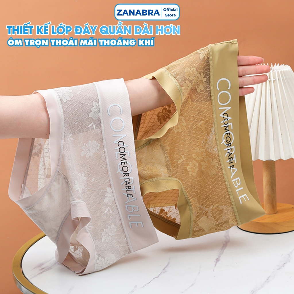 Quần Lót Nữ Ren Hoa Mềm Mại Cạp Chữ Quyến Rũ, Quần Chip Nữ Cạp Cao Ôm Dáng, Đáy May Kháng Khuẩn ZANABRA L1268