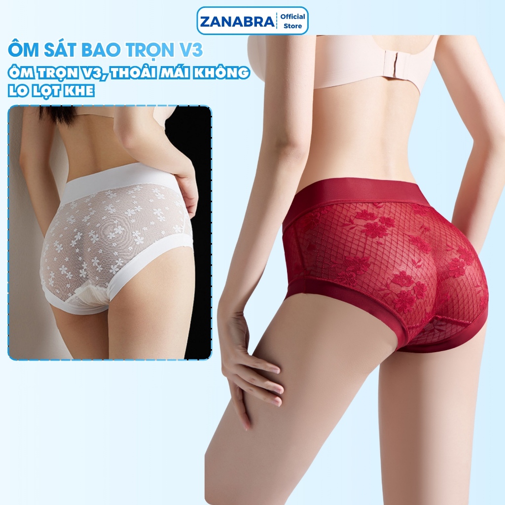 Quần Lót Nữ Ren Hoa Mềm Mại Cạp Chữ Quyến Rũ, Quần Chip Nữ Cạp Cao Ôm Dáng, Đáy May Kháng Khuẩn ZANABRA L1268