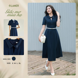 Đầm Công Sở Dáng Xòe LAMER FASHION Cộc Tay Cổ Đức Phối Đai Eo Thanh Lịch GMMH O63L26H007