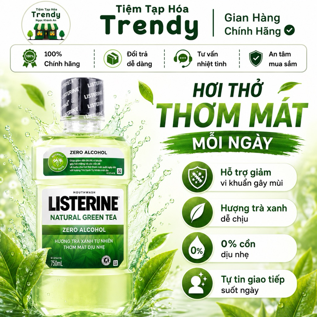 [SL CÓ HẠN] Nước Súc Miệng Trà Xanh Listerine Natural Greentea Zero Alcohol Listerine 750ml