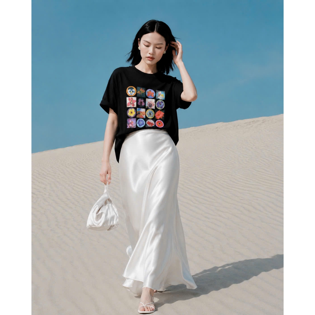 Áo Thun Boxi Ô Hoa Trắng Năng Động, Chất Cotton Mềm Mịn, Có Kèm Hình Thật.