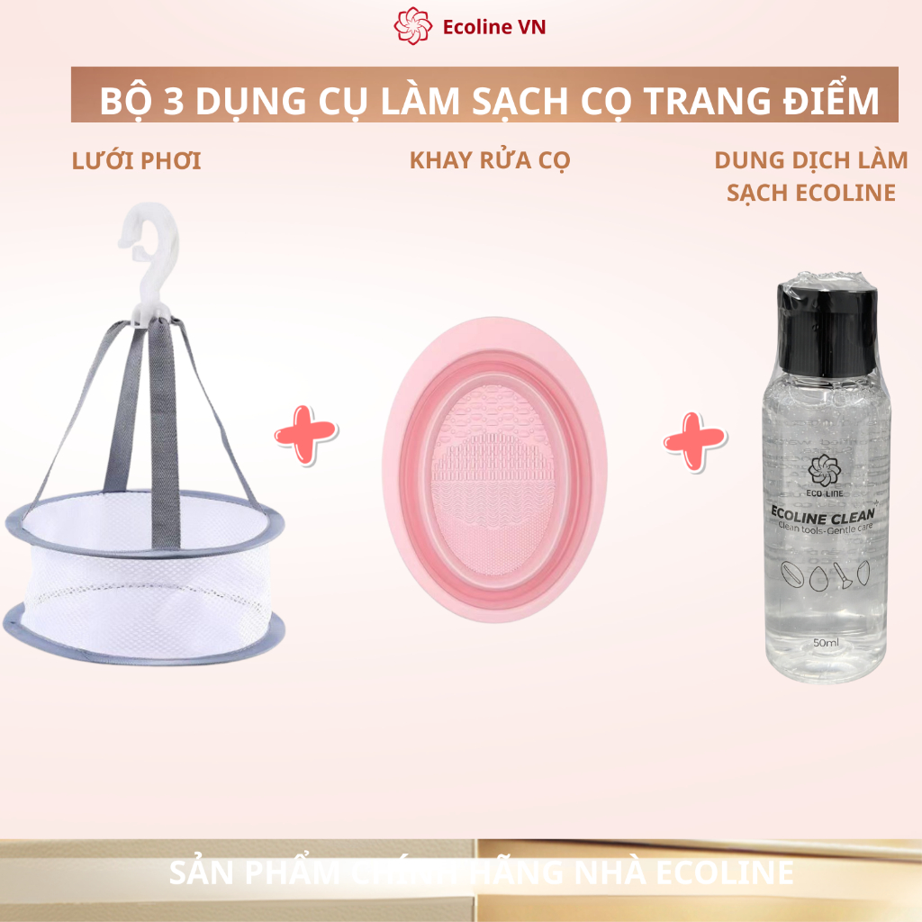 Ecoline bộ sản phẩm vệ sinh cọ gồm lưới phơi cọ khay rửa cọ kèm dung dịch làm sạch cọ