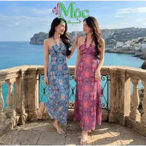 Đầm váy dài, đầm thiết kế, váy đi biển, đầm Maxi, đầm voan cột dây cổ yếm chữ v dáng dài có mút ngực